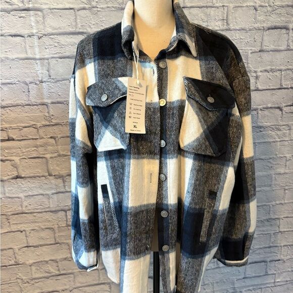 Plaid Button-Up Jacket - Picture 1 of 4